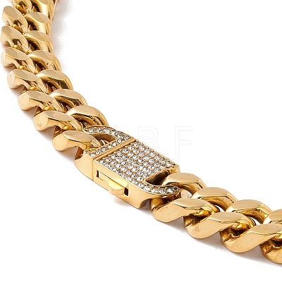 Ion Plating(IP) 304 Stainless Steel Curb Chains Necklace with Crystal Rhinestone for Women NJEW-E155-04G-1