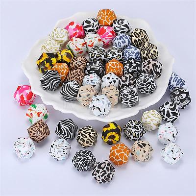 Colorful Pattern Printed Silicone Beads SI-JX0022A-16-1