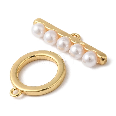 Brass with ABS Imitation Pearl Toggle Clasps KK-N254-89G-1