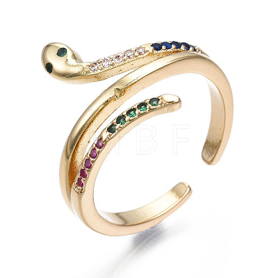 Spakling Cubic Zirconia Snake Wrap Cuff Ring RJEW-N035-070B-NF-1