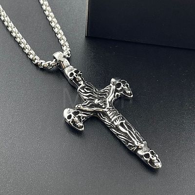 Fashionable 304 Stainless Steel Gothic Skull Cross Pendant Necklaces for Men KE0152-1
