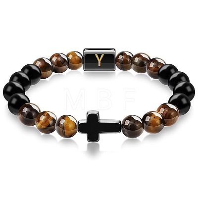 8MM Natural Tiger Eye and Matte Black Obsidian Round Beaded Stretch Bracelets SL9862-25-1