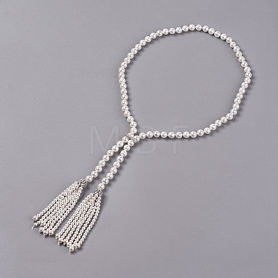Electroplated Shell Beaded Tassel Necklaces NJEW-G329-03A-1