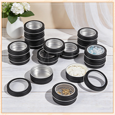 50Pcs Round Aluminum Packing Boxes with Visible Window Lid CON-WA0001-30-1