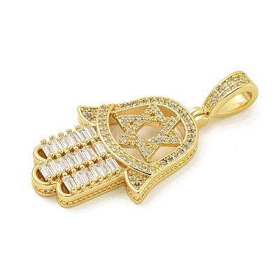 Rack Plating Brass Micro Pave Clear Cubic Zirconia Pendant KK-Z067-25G-1