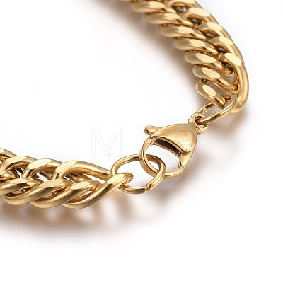 Ion Plating(IP) 304 Stainless Steel Cuban Link Chain Bracelets BJEW-L637-01A-G-1
