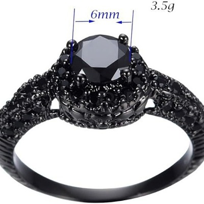 Flat Round Brass Jet Rhinestone Finger Rings FS-WG232E0-01-1