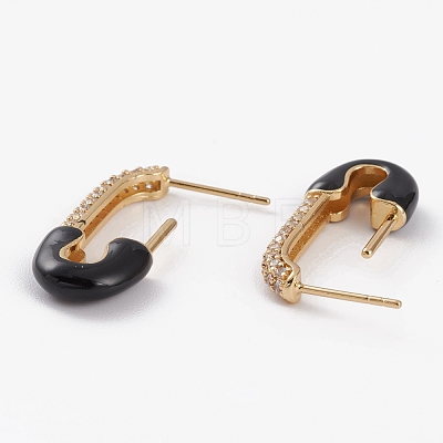 Brass Micro Pave Clear Cubic Zirconia Half Hoop Earrings EJEW-C502-06G-B-1