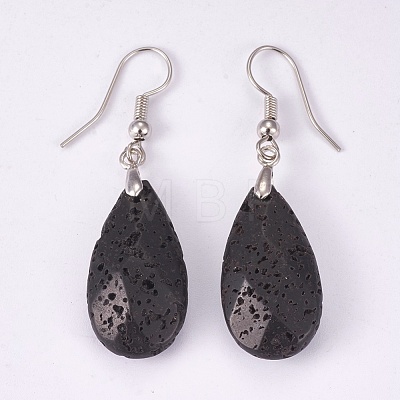 Natural Lava Rock Dangle Earrings EJEW-P150-A010-1