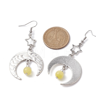 Antique Silver Alloy Star & Moon Dangle Earrings EJEW-JE05637-02-1