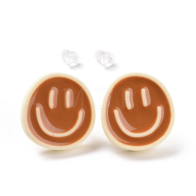 Smiling Face Resin Stud Earrings for Women EJEW-G305-01P-1