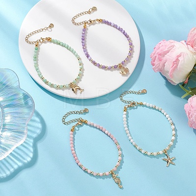4Pcs Marine Organism Theme 304 Stainless Steel Charm Bracelets BJEW-JB13305-1