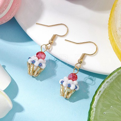 Ice Cream Cup Handmade Glass Seed Beads Dangle Earrings for Women EJEW-MZ00392-03-1