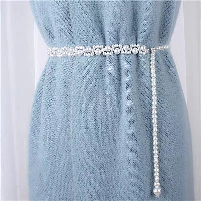 Alloy & Plastic Imitation Pearl Round Beaded Belly Waist Chains for Women WG2149B-01-1