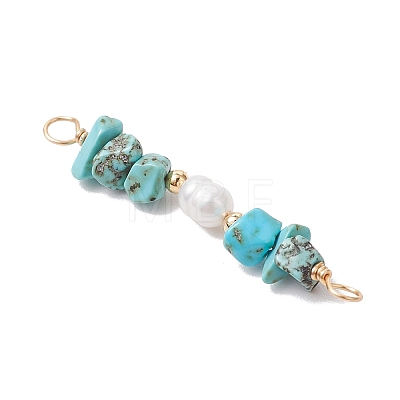 Dyed Natural Howlite Chip & Natural Cultured Freshwater Pearl Rice Beaded Connector Charms PALLOY-JF03707-07-1