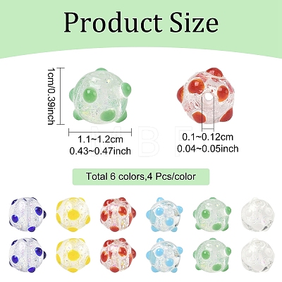 24Pcs 6 Colors Handmade Foil Lampwork Beads FOIL-YW0001-05-1