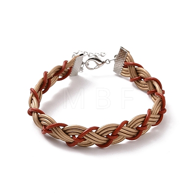 Cowhide Leather Braided Weave Cord Bracelets with Brass Clasp for Women BJEW-JB09109-1