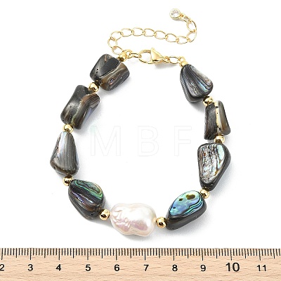 Natural Abalone Shell & Cultured Freshwater Pearl Beaded Bracelets BJEW-JB13605-1