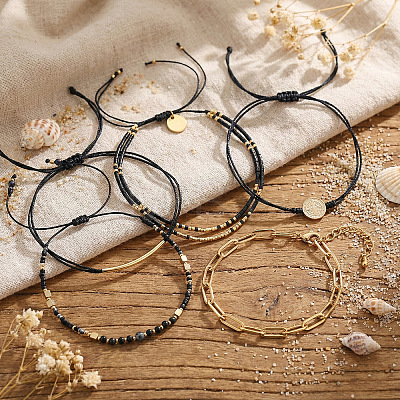 4Pcs 4 Styles Brass & Glass Seed Beads Braided Bead Bracelets BZ6488-1-1