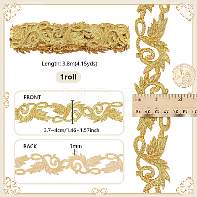 Sew on Ethnic Style Embroidery Leaf Polyester Hollow Lace Ribbons OCOR-WH0008-113-1