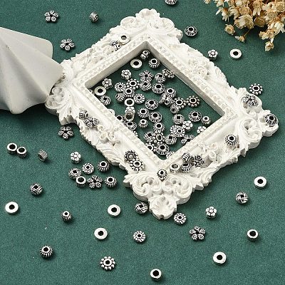 100Pcs 10 Styles Tibetan Style Alloy Spacer Beads TIBEB-YW0001-14-1-1
