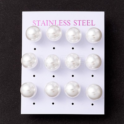 6 Pair Shell Pearl Round Ball Stud Earrings EJEW-A067-18B-P-1