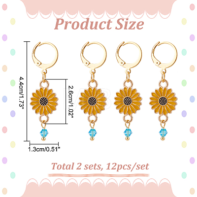 12Pcs Alloy Enamel Sunflower Charms Locking Stitch Markers HJEW-PH01654-1