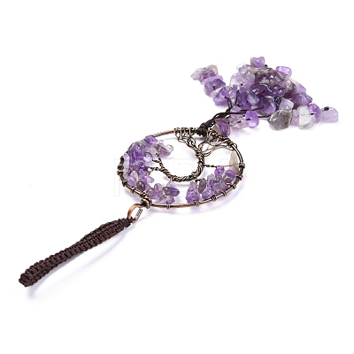 Wire Wrapped Chips Natural Amethyst Big Pendant Decorations HJEW-H057-02C-1