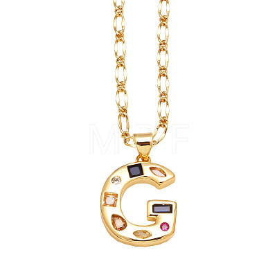 Brass Pave Colorful Cubic Zirconia Initial Pendant Necklaces FS-WG26597-07-1