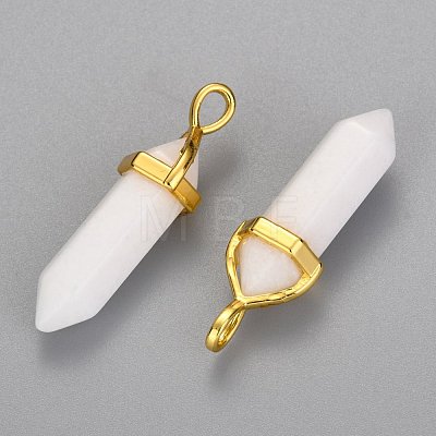 Natural White Jade Bullet Double Terminated Pointed Pendants G-G902-B24-1
