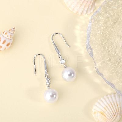 Pearl Earrings with Cubic Zirconia White Freshwater Shell Pearl Dangle Hook Earrings Stud Round Ball Drop Hoop Earrings Brass Jewelry Gift for Women JE1097A-1