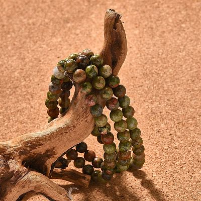 Natural Unakite Bead Stretch Bracelets BJEW-K212-A-006-1