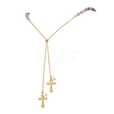Natural Colorful Tourmaline Dice Beaded Lariat Necklaces NJEW-JN05912-1