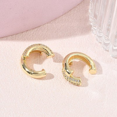 Brass Micro Pave Clear Cubic Zirconia Cuff Earrings KK-CBA56EF-39G-1