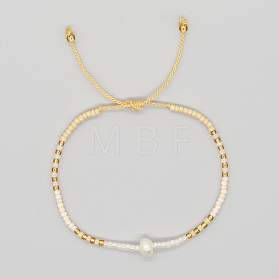 Bohemian Style Glass Seed Bead & Imitation Pearl Beads Braided Bead Bracelets JJ7327-11-1