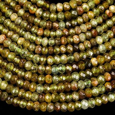 Faceted Rondelle Natural Green Garnet Beads Strands G-F289-40B-1