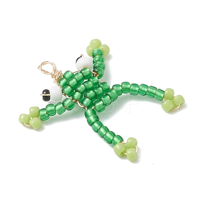Glass Seed Beaded Frog Pendants PALLOY-MZ00990-1