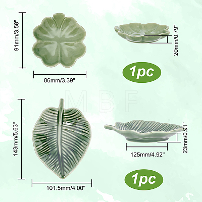   2Pcs 2 Style Leaf/Clover Pattern Porcelain Jewelry Plate AJEW-PH0018-08-1