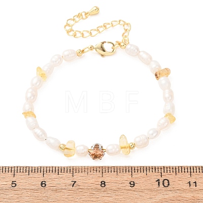 Natural Lemon Quartz(Heated) Chip and Rice Natural Pearl Beaded Bracelets GG-CBA3297-13G-B-1