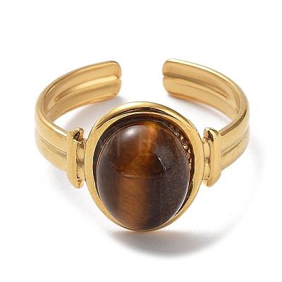 Natural Tiger Eye Oval Open Cuff Rings RJEW-Z024-01G-1