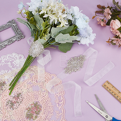 2Pcs Glass & Alloy & Polyester & Resin Flower Bouquet Ribbon DIY-FG0010-24-1