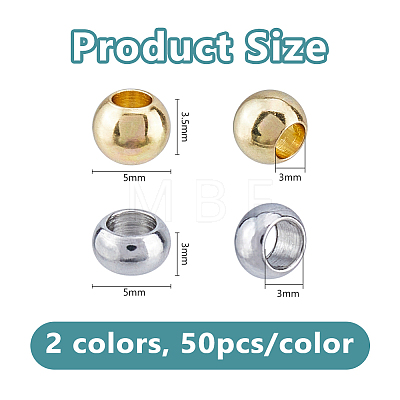 100Pcs 2 Colors Stainless Steel Beads STAS-DC0017-50-1