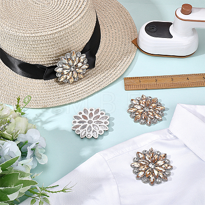 4Pcs Glass Rhinestone Flower Wedding Dress Accessories STIC-FG0001-11A-1
