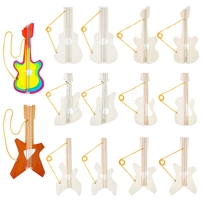 12Pcs 6 Styles Unfinished Wooden Guitar Pendants for Painting Arts WOOD-ME0001-22-1
