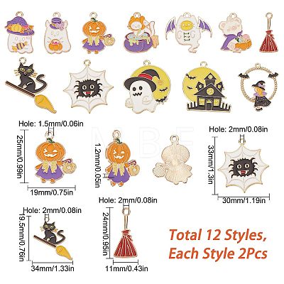 24Pcs 12 Style Halloween Theme Alloy Enamel Pendants ENAM-SC0003-35-1