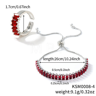 Elegant Fashion Rectangle Brass Rhinestone Slider Bracelets & Cuff Rings Sets TK3165-1-1