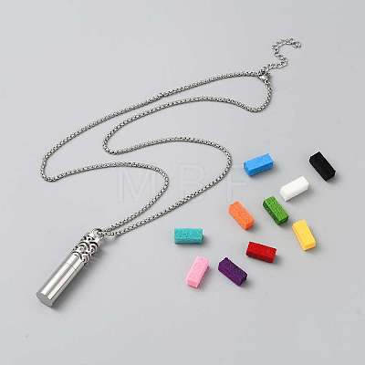 304 Stainless Steel Box Chain Hollow Column Perfume Bottle Pendant Necklaces NJEW-WH0002-137P-1