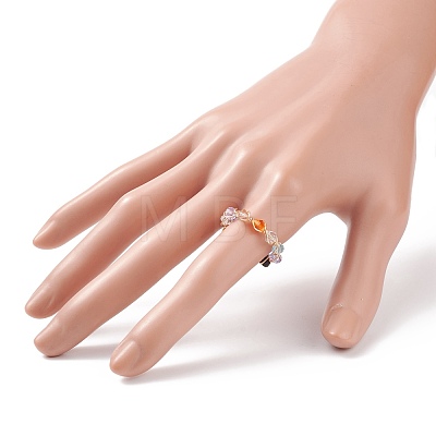 Glass Bicone Braided Finger Ring RJEW-JR00501-1