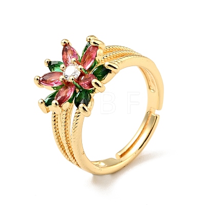 Cubic Zirconia Flower Adjustable Ring RJEW-E046-13G-1