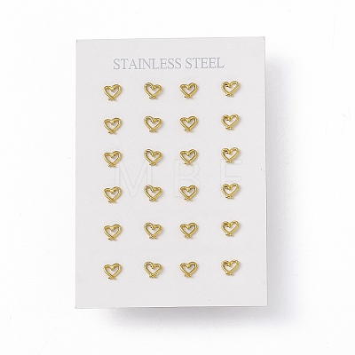Vacuum Plating 304 Stainless Steel Hollow Out Heart Stud Earrings for Women EJEW-P212-12G-1